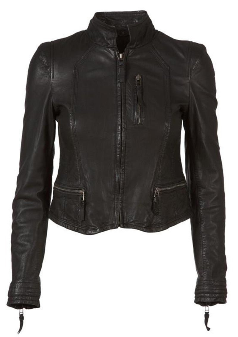 super soft cropped black leather jacket