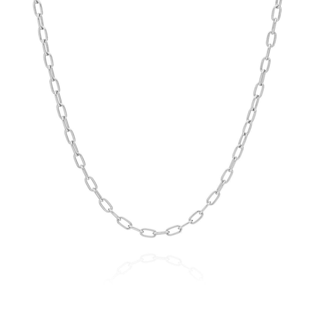 silver chain necklace with elongated oval shaped links