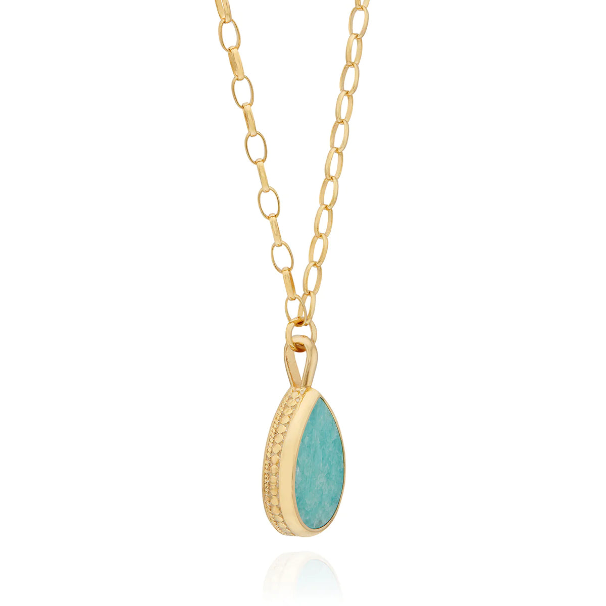Large amazonite teardrop pendant necklace on gold chain