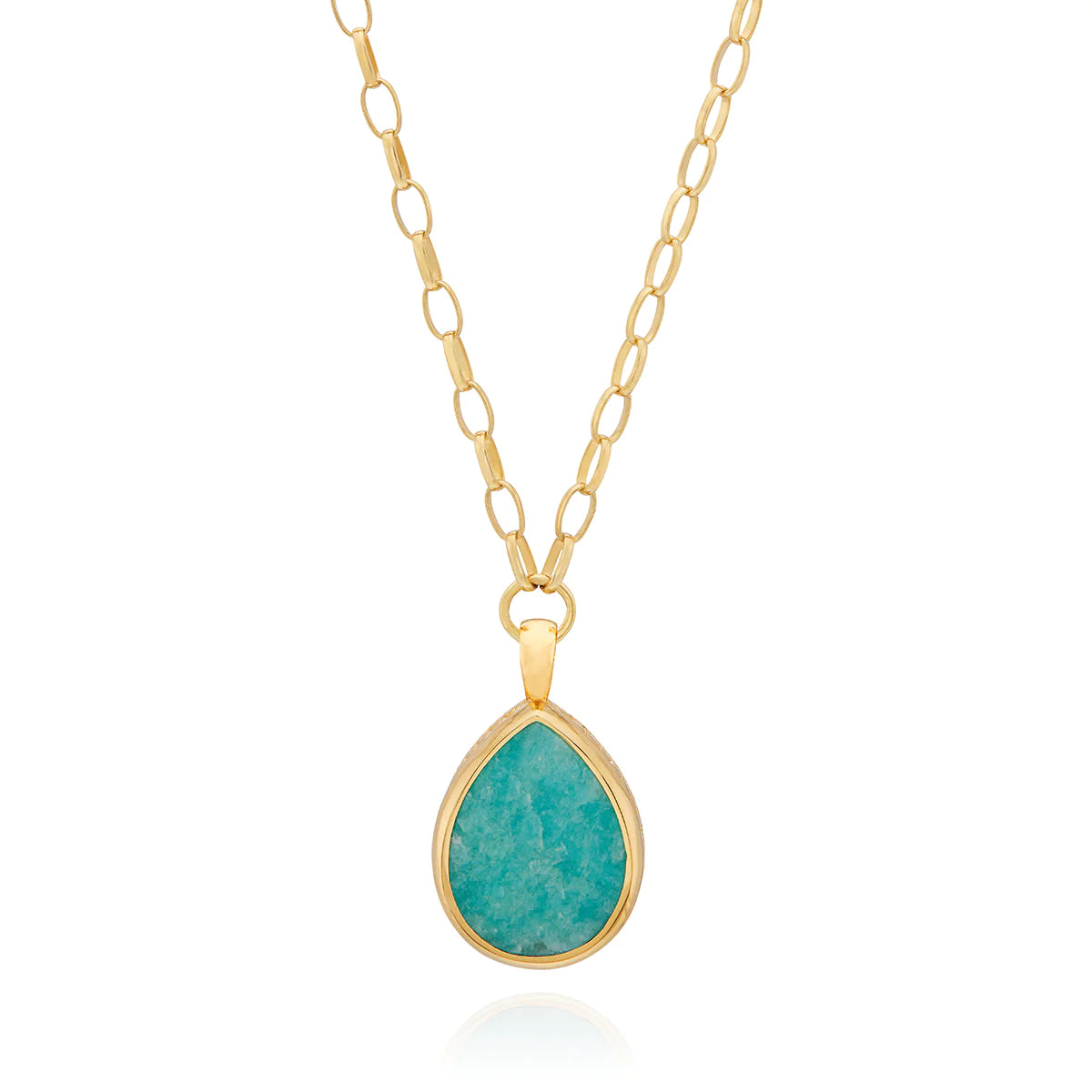 Large amazonite teardrop pendant necklace on gold chain