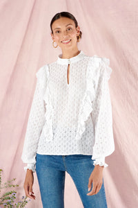 Broiderie anglaise blouse with long sleeves and ruffle details
