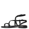 Black caged gladiator sandals with black domed studs and open toes