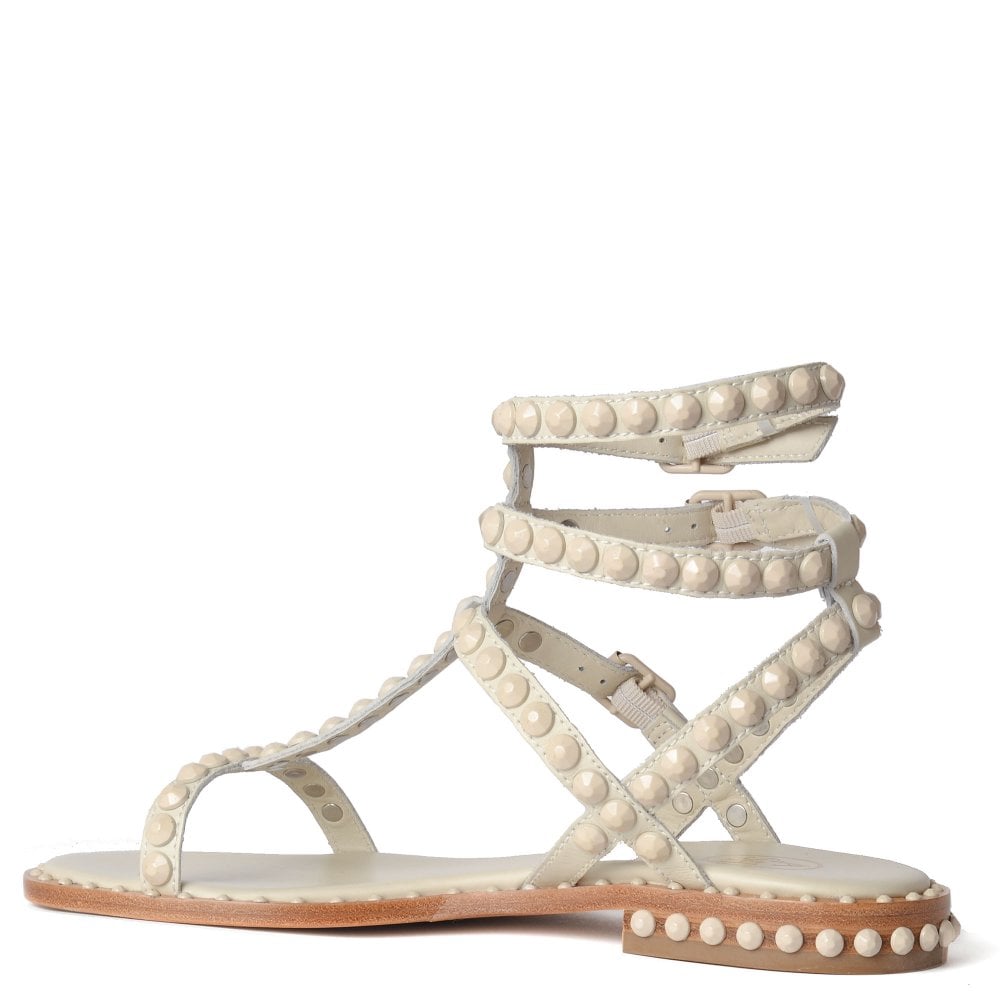 Cream strappy sandals with cream domed studs