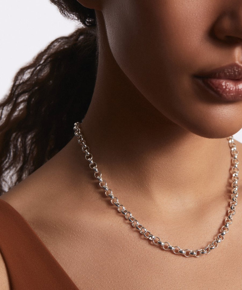 Rolo Chain Collar Necklace Silver