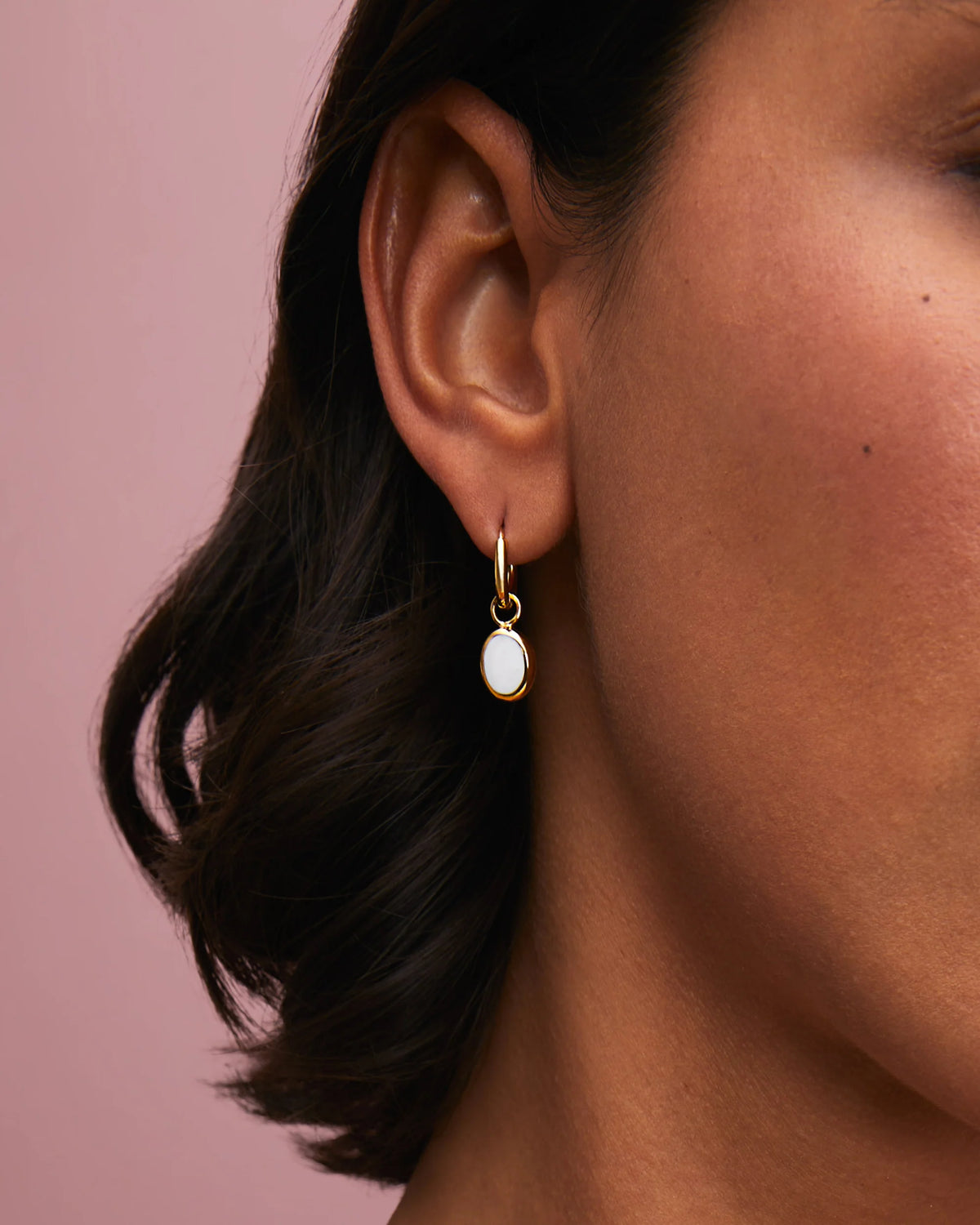 White agate and gold charm hoop earrings