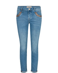 Mid rise slim leg jeans with pocket embellishment