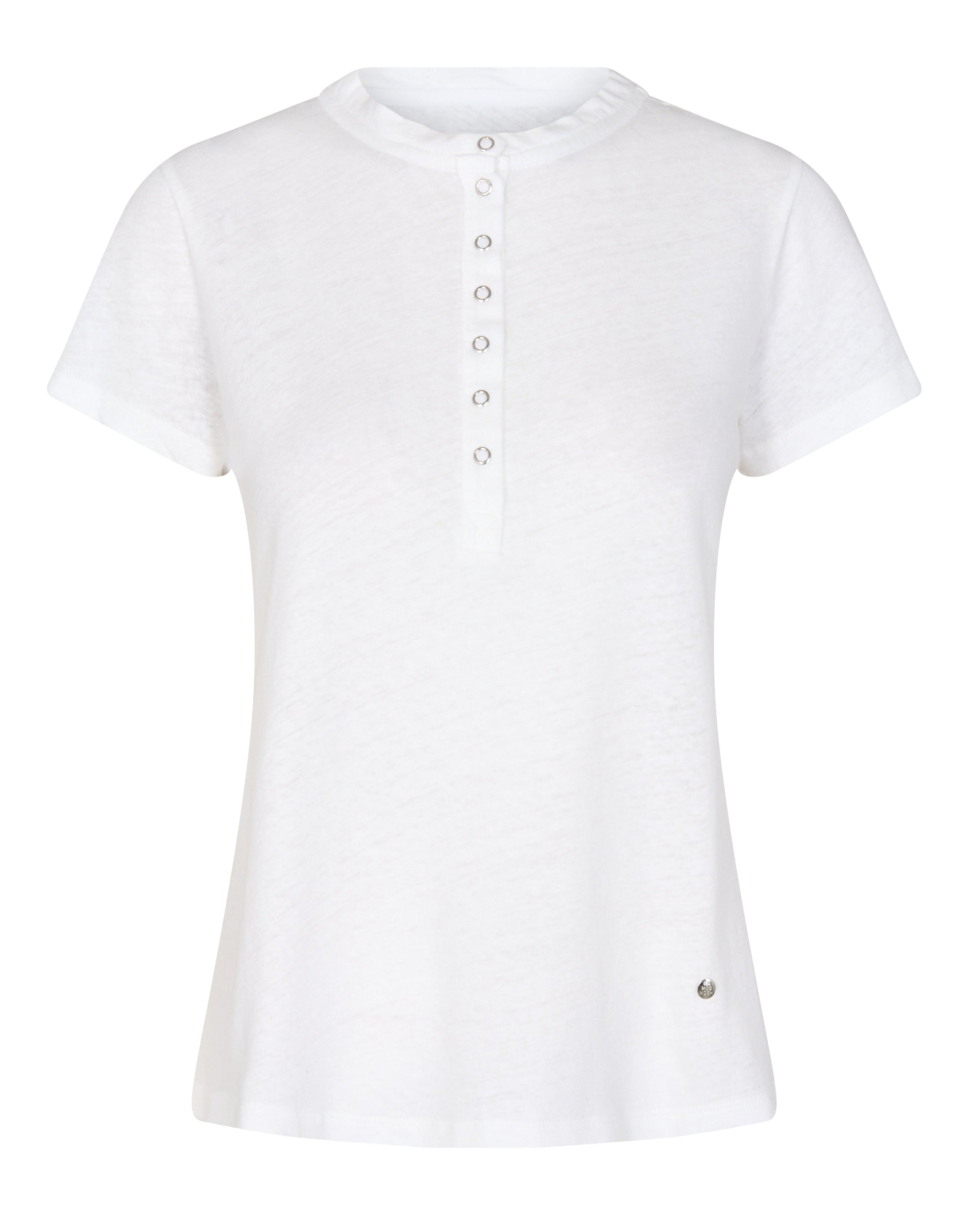 White short sleeves tshirt with half placket and metallic stud press stud fastenings