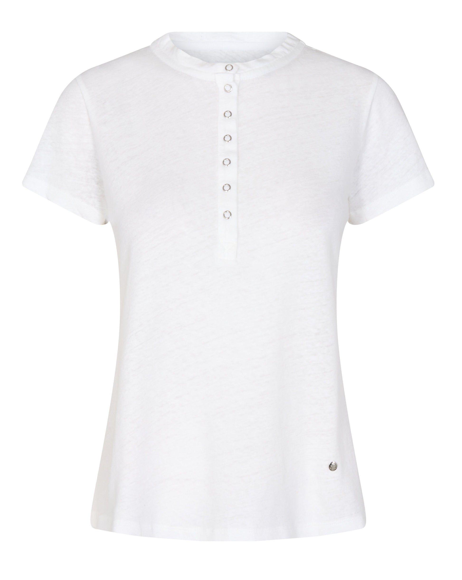 White short sleeves tshirt with half placket and metallic stud press stud fastenings