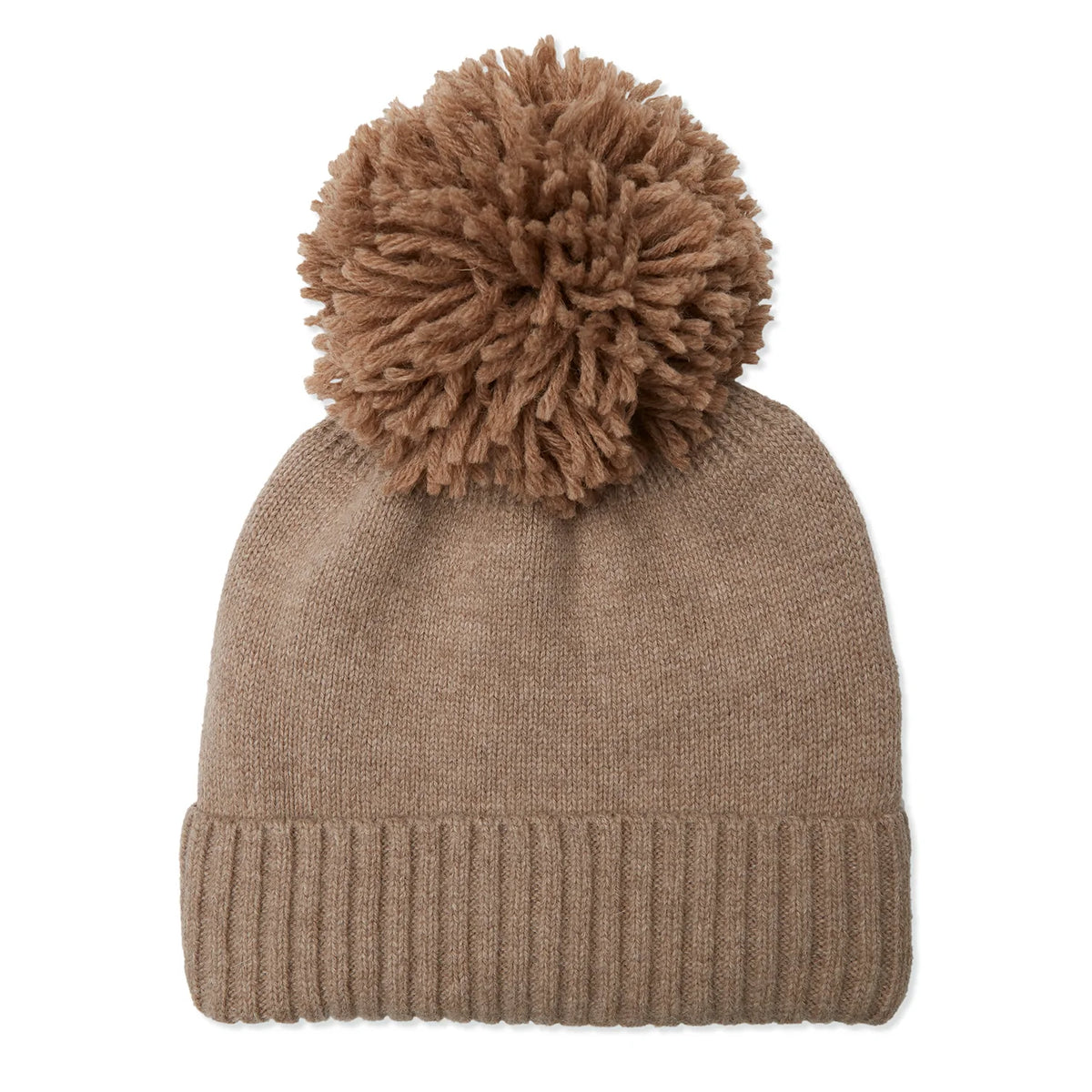 Bobble hat with removable bobble in camel