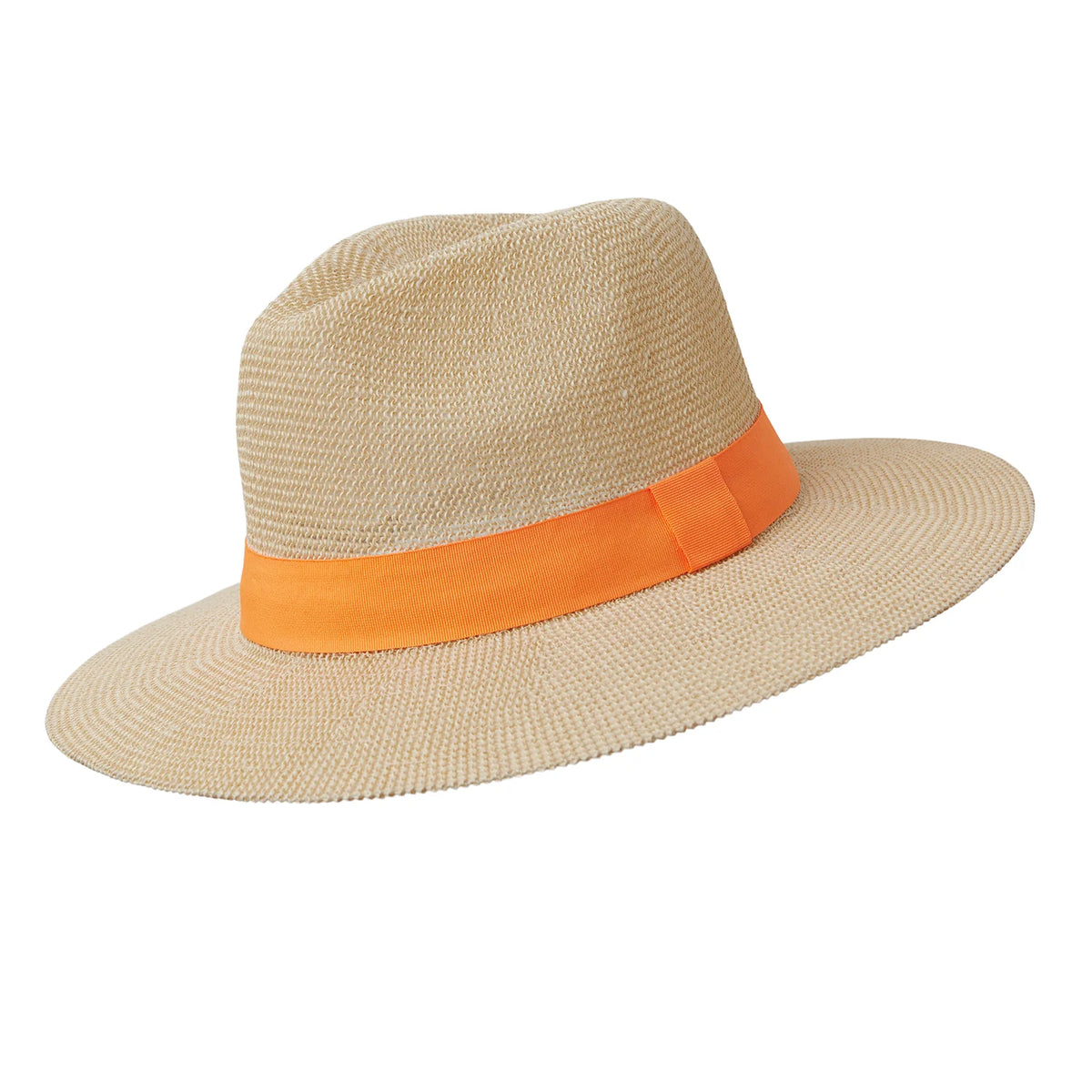 paper panama hat with orange ribbon detail