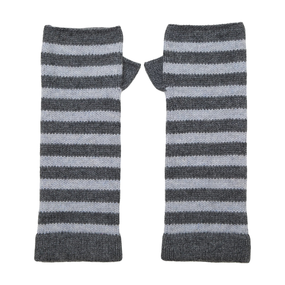 Light and dark grey striped cashmere wrist warmers