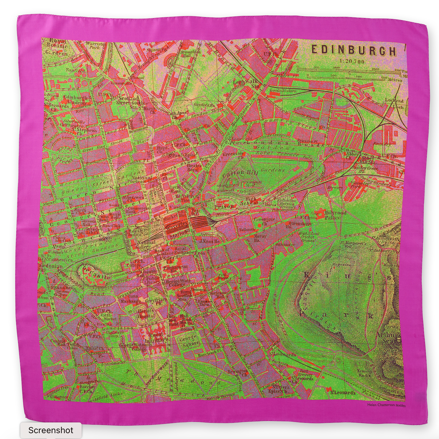 Handmade silk scarf with the city map of edinburgh