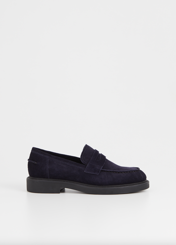 Indigo suede penny loafer