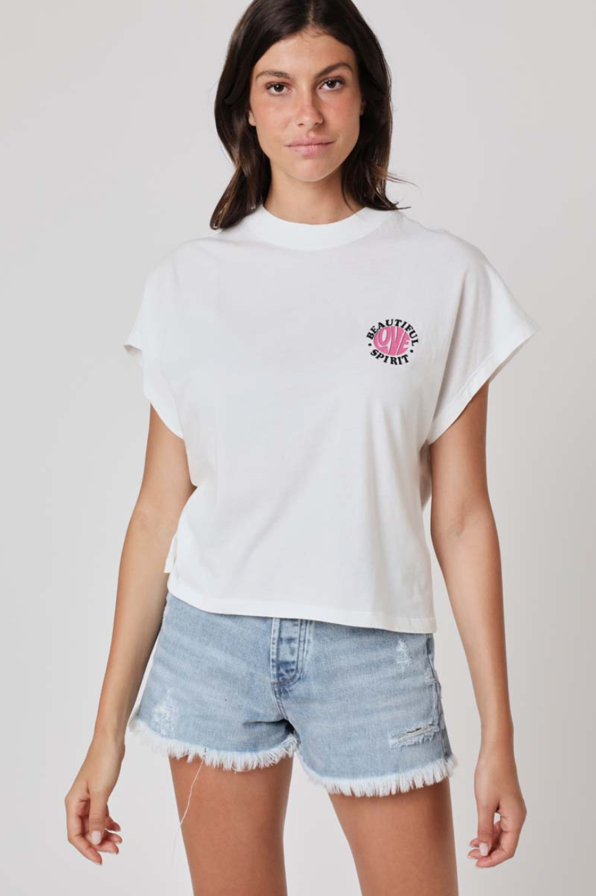 Crew neck short sleeve tee with Beautiful spirit love logo front and back