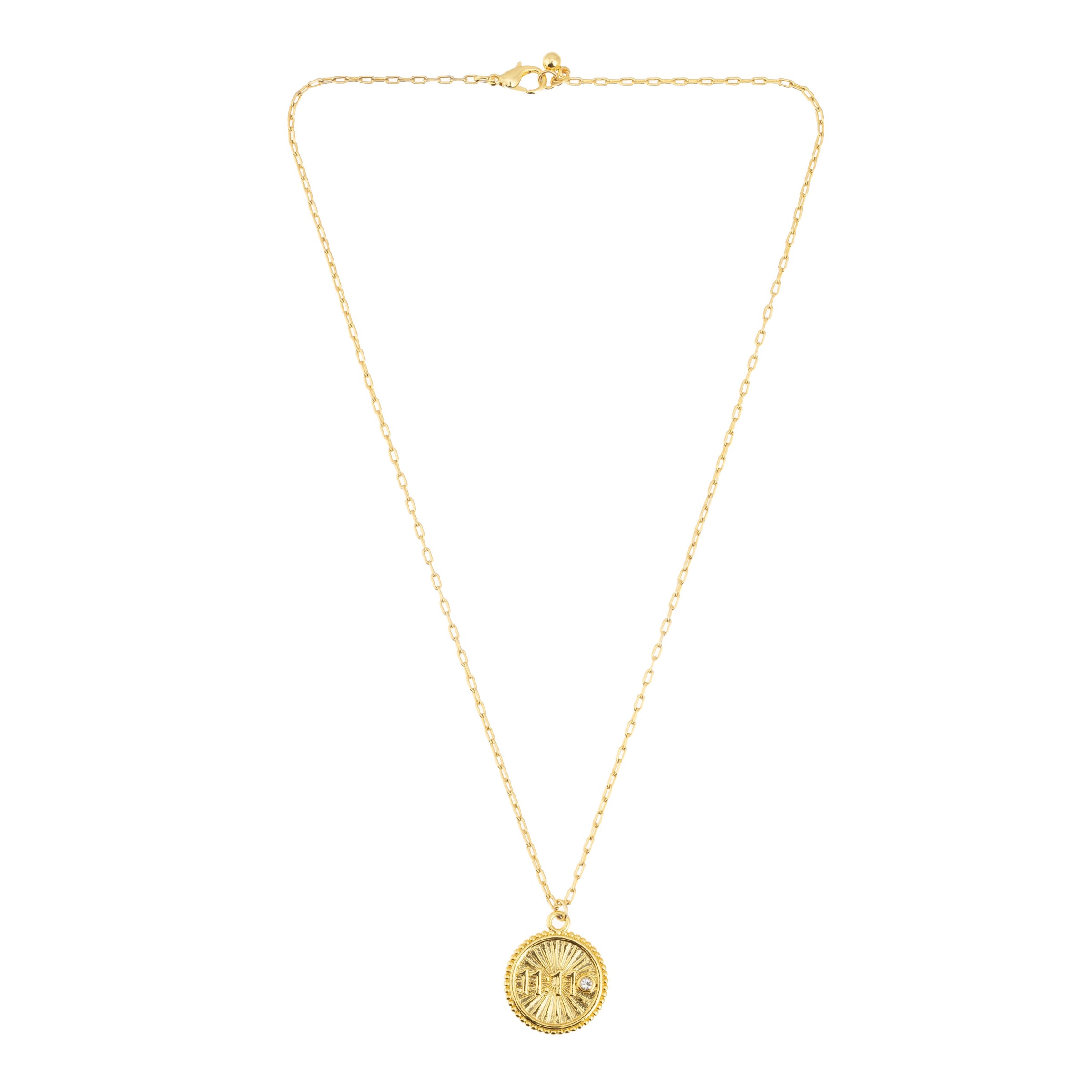 Gold plated brass pendant necklace with a pave stone 