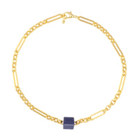 Chunky gold chain with navy cubed bead