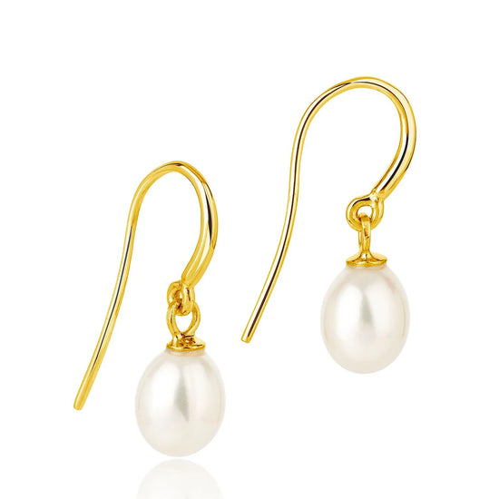 Gold single drop freshwater pearl earrings