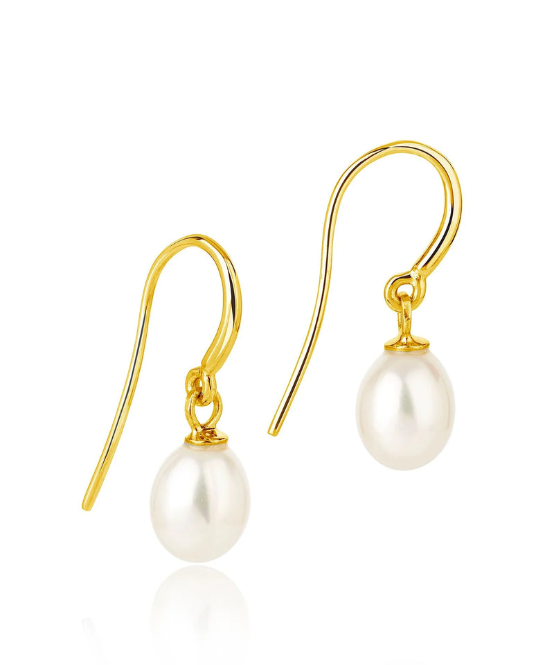 Gold single drop freshwater pearl earrings