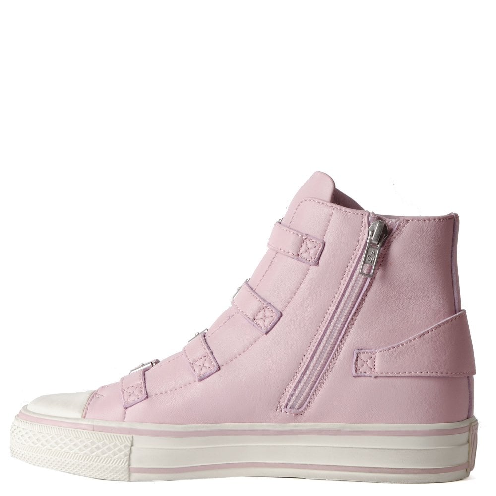 Pink leather high top with silver buckle details