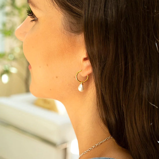 Gold plated sterling silver hoop earrings with removable pearl drop