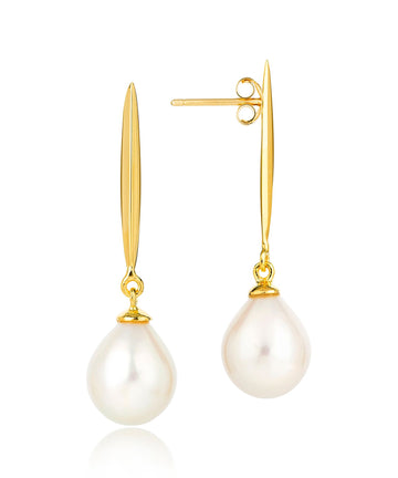 Gold earrings with large teardrop pearl