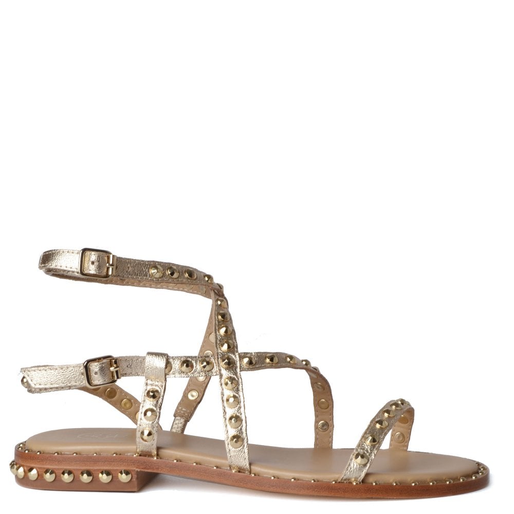 Light gold strappy sandals with gold studs