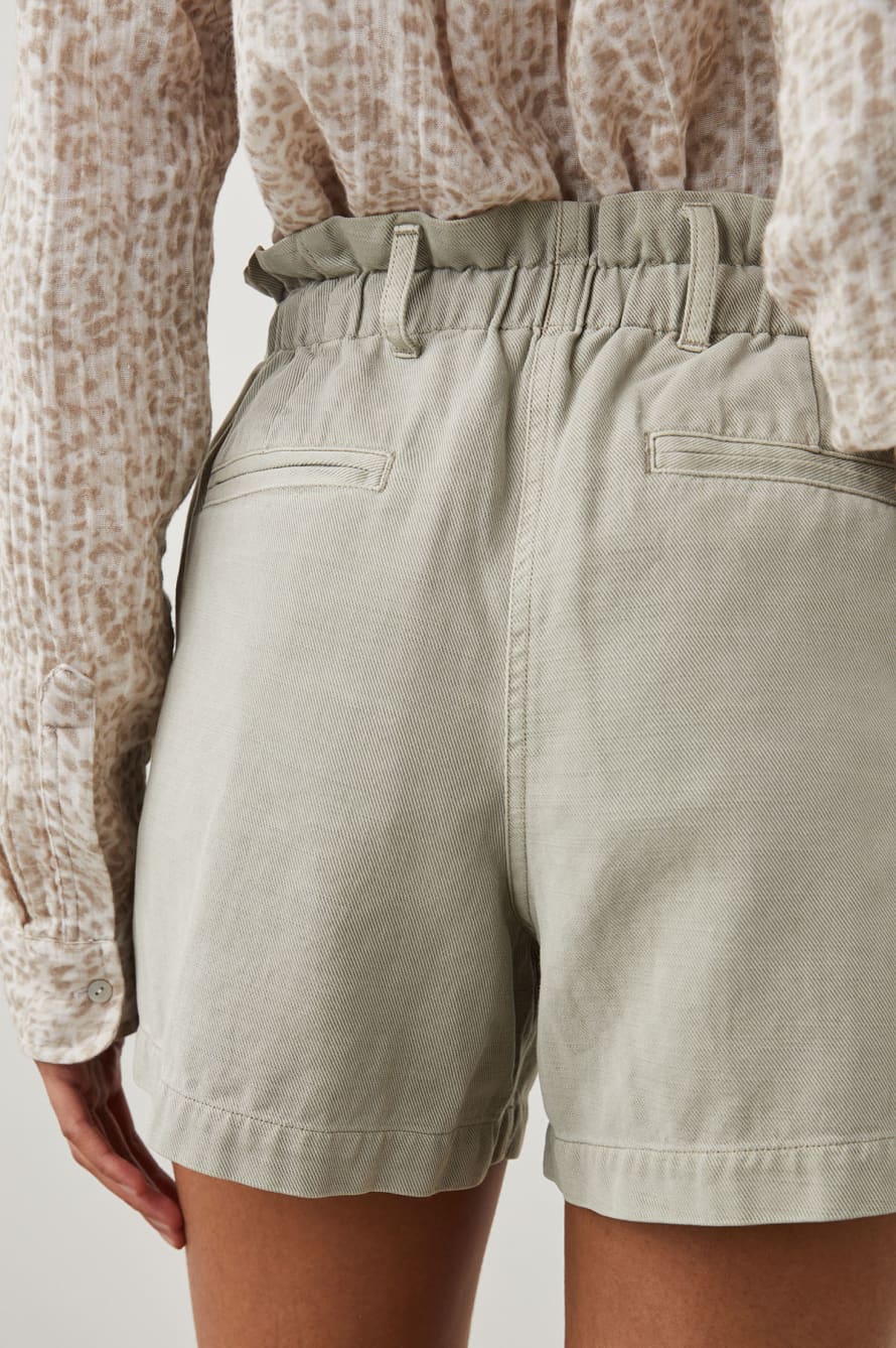 Shorts with elasticated waist side pockets in sage twill