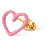 Open heart pink enamel stud earring