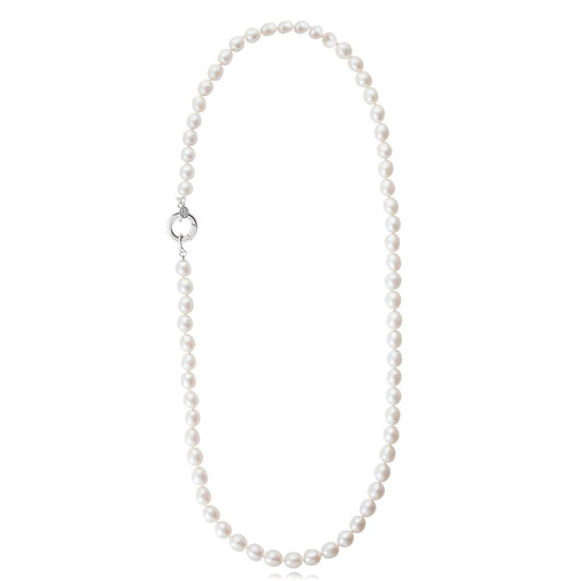 long string of pearls with sterling silver clasp