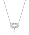 Twisted sterling silver knotted pendant necklace with single freshwater pearl drop