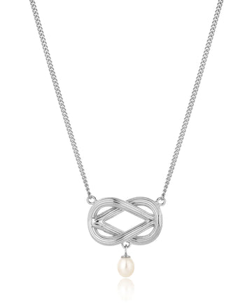 Twisted sterling silver knotted pendant necklace with single freshwater pearl drop