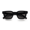 Black framed glasses with black lenses