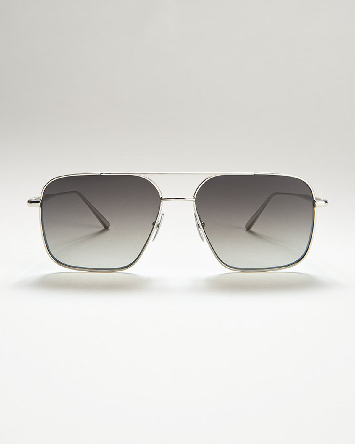 Silver coloured steel framed sunglasses with grey lenses