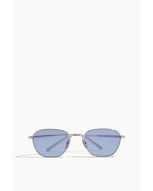 Steel framed sunglasses with frosted blue lense in steel