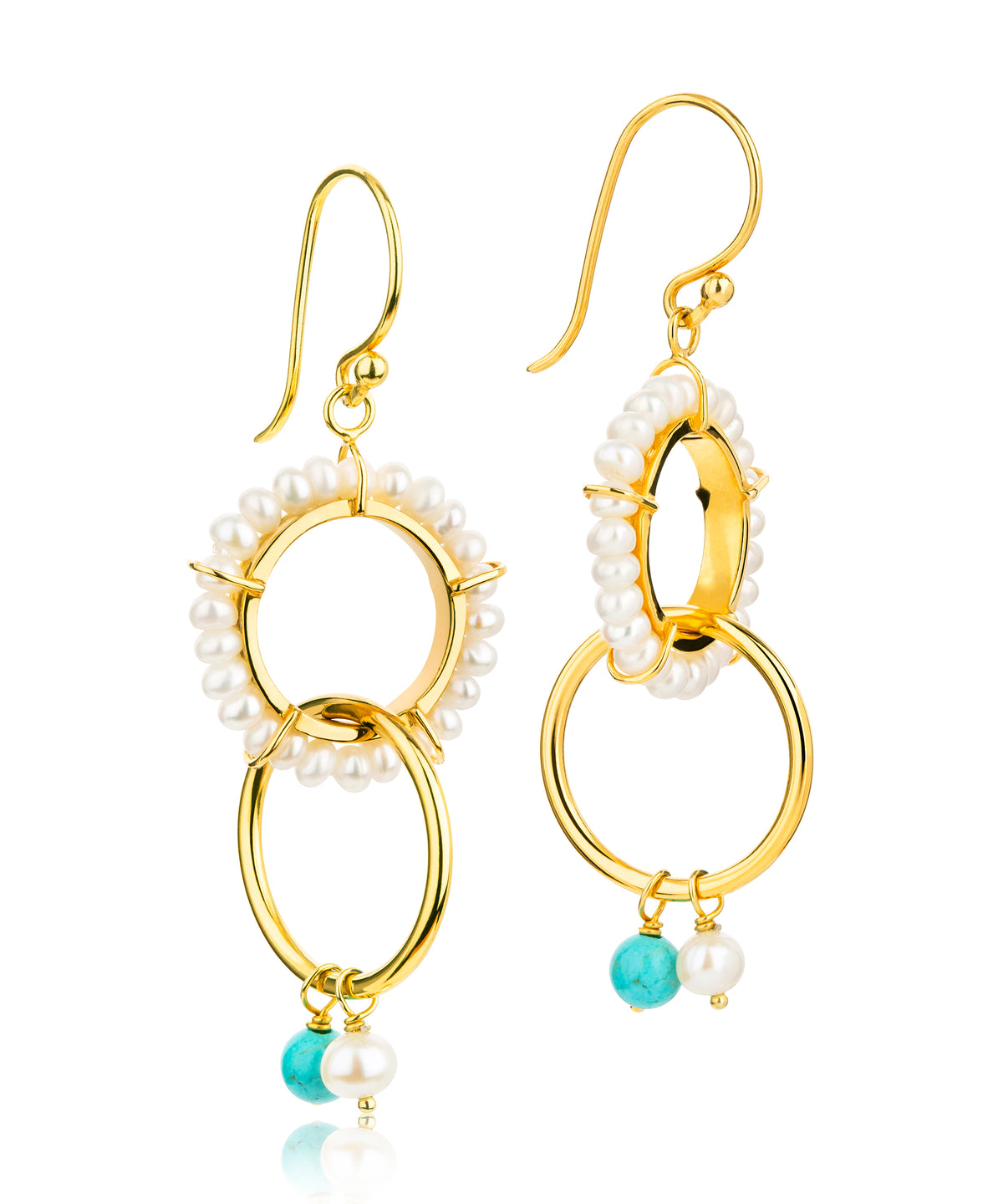 Double hoop earring with pearl and turquoise details