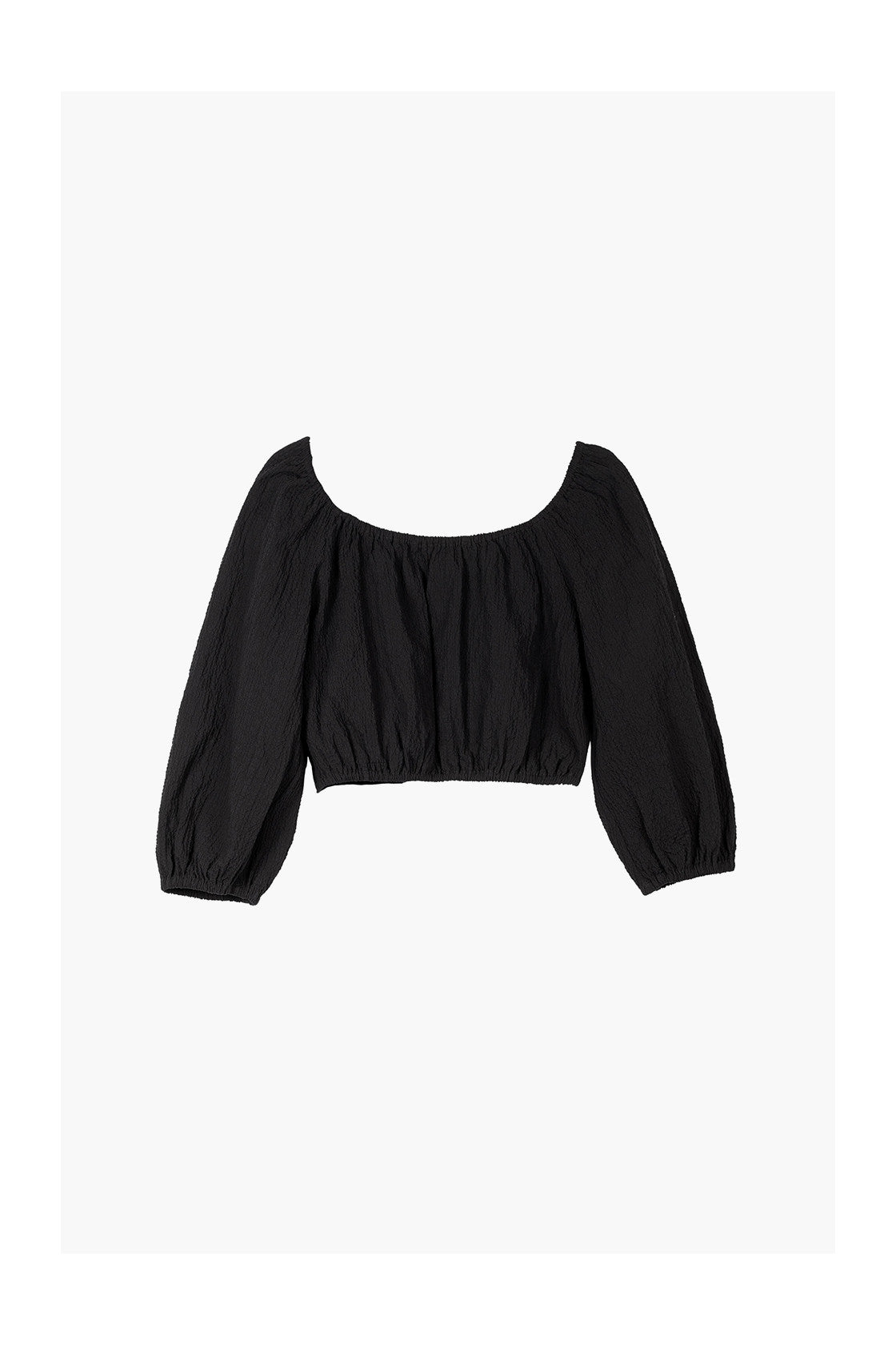 Organic cotton cropped top with balloon sleeves in black