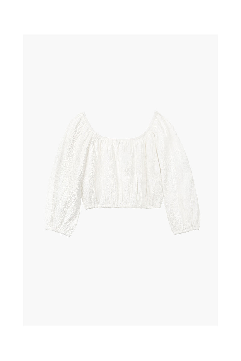 Organic cotton white cropped top with balloon sleeves