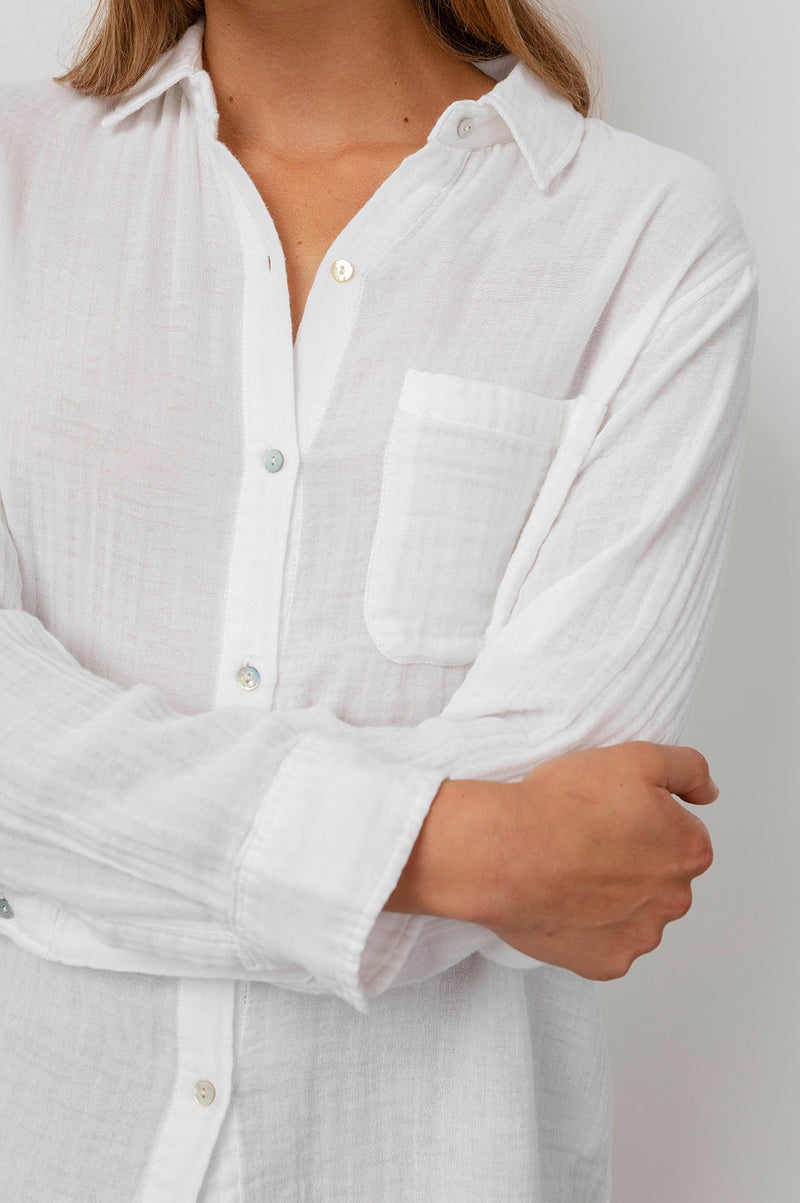 White cotton long sleeved shirt