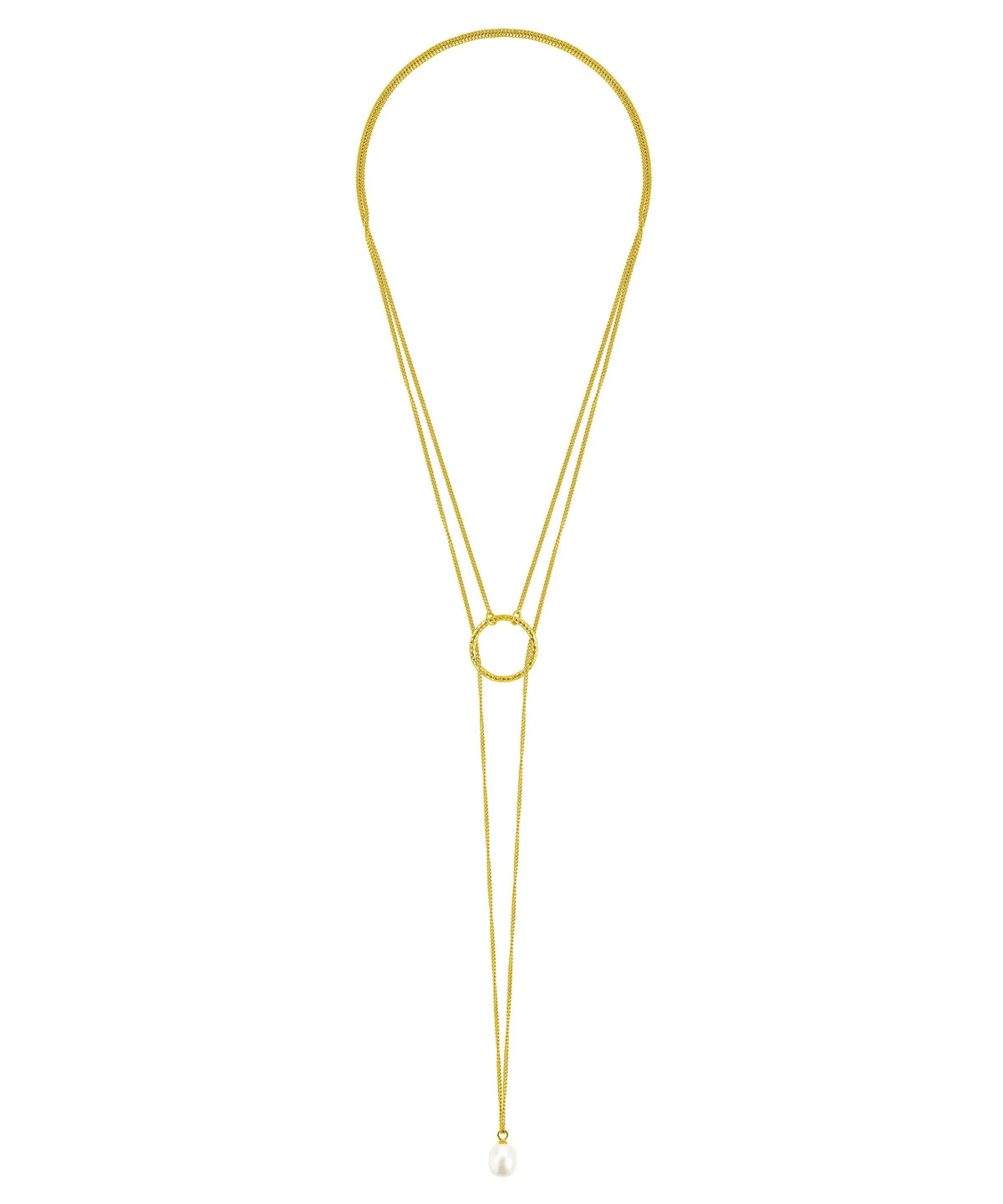 Gold plated sterling silver lariat necklace with pearl pendant