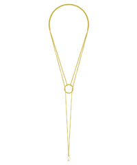 Gold plated sterling silver lariat necklace with pearl pendant
