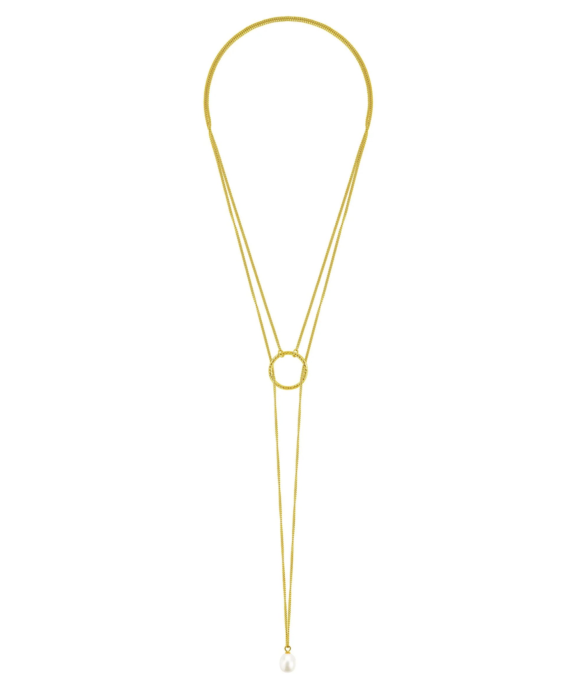 Gold plated sterling silver lariat necklace with pearl pendant