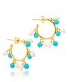 Hoop earrings with pearl and turquoise bead details