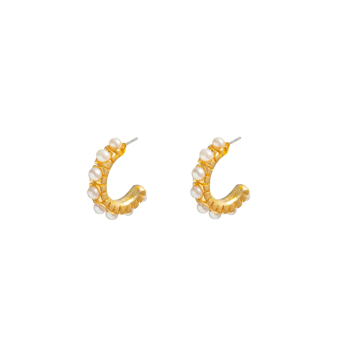 recycled brass gold plated earings with pearl details