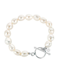 Freshwater string of pearl bracelet with sterling silver toggle fastening