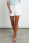 White cheese-cloth style shorts with elasticated waistband and side slant pockets
