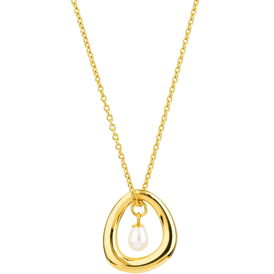 Gold plated sterling silver necklace with a fresh water pearl drop