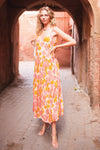 Orange and pink summer dress with double tiered skirt and thin adjustable straps