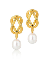 Twisted gold plated tubed earrings with post and butterfly fastening and single pearl drop