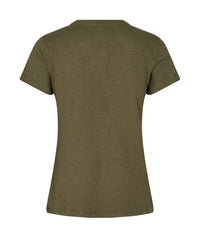 Khaki short sleeved tshirt with silver popper half placket fastening