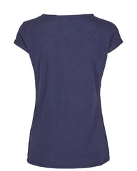 Navy short sleeve tee with V neck and raw edges